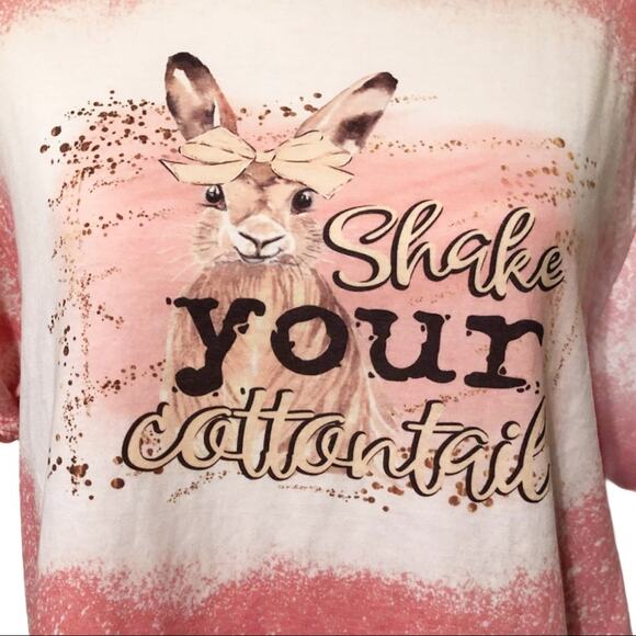 SHAKE YOUR COTTONTAIL Easter Bleached Handmade Graphic Tee - Picture 4 of 4